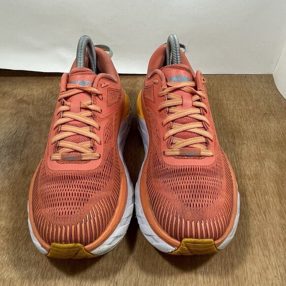 Hoka One One Bondi 7 Womens Size 7 Running Shoes Orange Sneakers - Picture 2 of 9